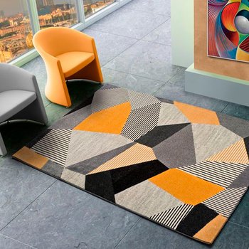 Alfombras 100% Polipropileno HEAT-SET FRISÈ Alfombra geométrica trapezoide gris 60x120